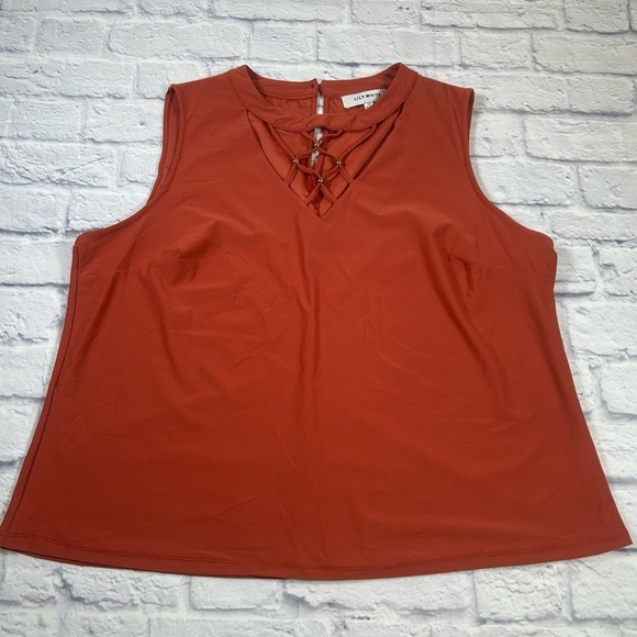 Lily White Orange Sleeveless Beaded Neckline Blouse. Size 3X. Fall Transition. - Picture 2 of 9